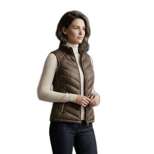 YMI Collection women brown quilted puffer vest size M full zip fleece lined NWOT